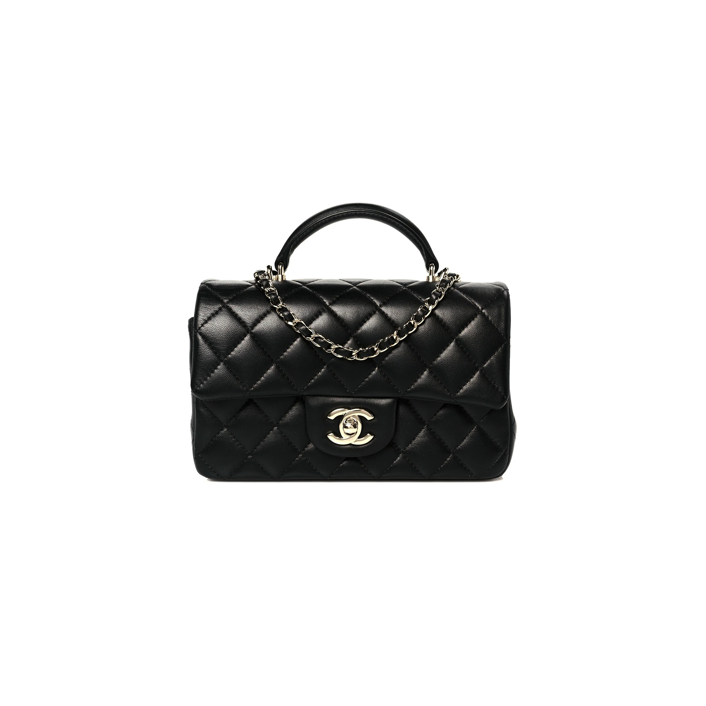 CHANEL LAMBSKIN QUILTED MINI TOP HANDLE RECTANGULAR FLAP BLACK AS2431 (20*12*6cm)